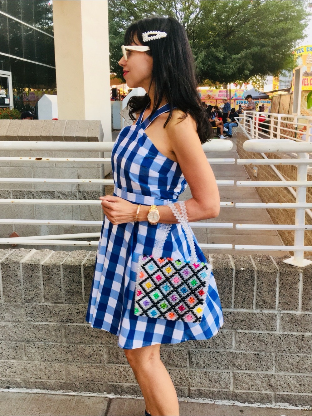 Draper James Blue Gingham Halter Dress Size 6